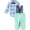 The Children’s Place Baby Boys’ And Newborn Button Down Shirt and Pants, 2 Piece Outfit(Mellow Aqua Set)