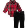 The Children’s Place Baby Boys’ And Newborn Button Down Shirt and Pants, 2 Piece Outfit(Red Tartan)