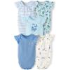 The Children’s Place Baby Boys’ And Newborn Short Sleeve Bodysuits, Multipacks(Baby Blue Floral 5-pack)