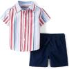 The Children’s Place Baby Boys’ And Newborn Short Sleeve Button Down Shirt and Shorts 2 Piece Set(Red White and Blue Stripe)