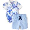 The Children’s Place Baby Boys’ And Newborn Short Sleeve Button Down Shirt and Shorts 2 Piece Set(White Tropical Print)