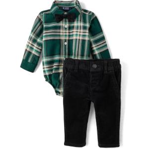 The Children’s Place Baby Boys’ And Newborn Button Down Shirt and Pants, 2 Piece Outfit(Balt Green Plaid)