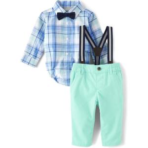 The Children’s Place Baby Boys’ And Newborn Button Down Shirt and Pants, 2 Piece Outfit(Mellow Aqua Set)