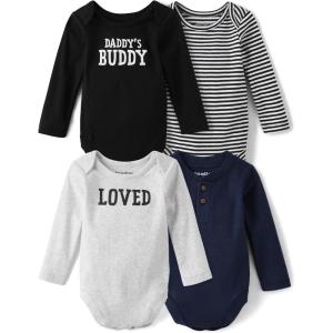 The Children’s Place Baby Boys’ And Newborn Long Sleeve Bodysuits, Multipacks(Handsome Little Man 4-pack)
