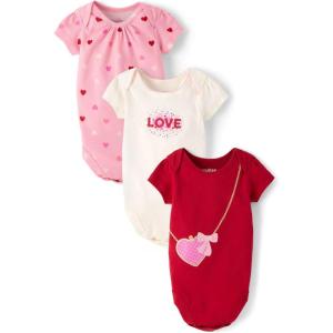 The Children’s Place Baby Boys’ And Newborn Short Sleeve Bodysuits, Multipacks(Pink Vday 3-pack)