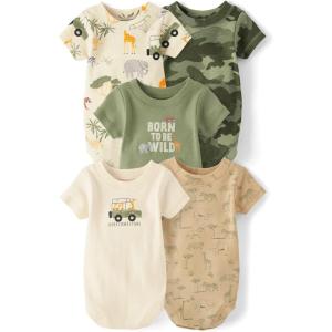 The Children’s Place Baby Boys’ And Newborn Short Sleeve Bodysuits, Multipacks(Safari 5-pack)
