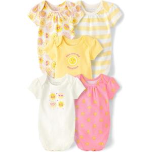 The Children’s Place Baby Boys’ And Newborn Short Sleeve Bodysuits, Multipacks(Sunshine Yellow 5-pack)