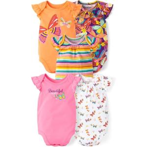 The Children’s Place Baby Boys’ And Newborn Short Sleeve Bodysuits, Multipacks(Vivid Orange 5-pack)