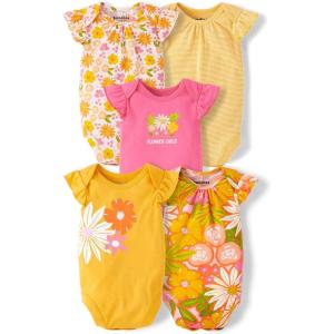 The Children’s Place Baby Boys’ And Newborn Short Sleeve Bodysuits, Multipacks(Yellow Floral 5-pack)