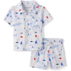 The Children’s Place Baby Boys’ And Newborn Short Sleeve Button Down Shirt and Shorts 2 Piece Set(Sailboats)