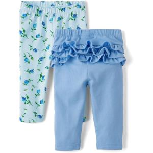 The Children’s Place Baby Girls’ and Newborn Pull on Pants(Blue Floral/Blue Ruffle 2-pack)