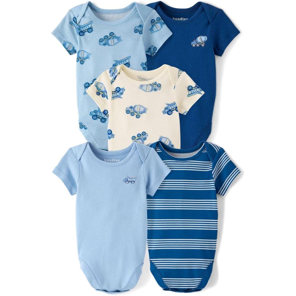 imageThe Childrens Place Baby Boys And Newborn Short Sleeve BodysuitsmultipacksTrucks 5pack