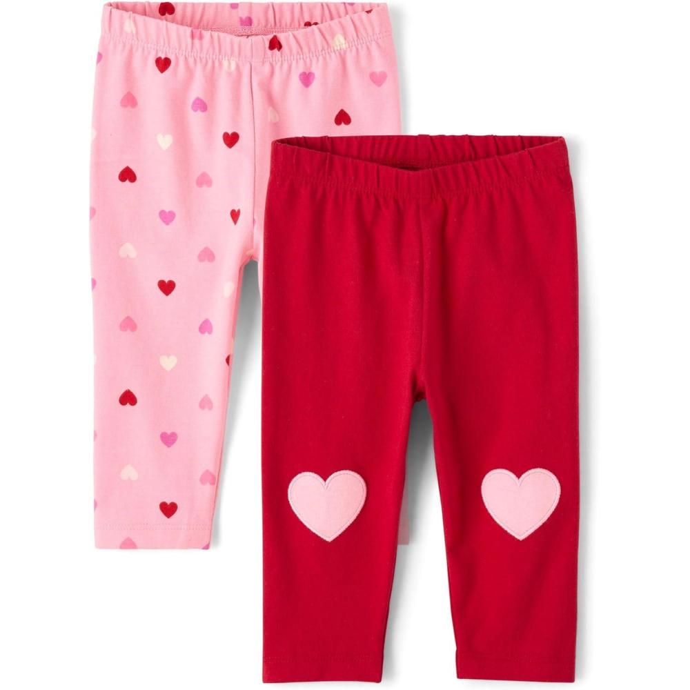 imageThe Childrens Place Baby Girls and Newborn Knit Pull on PantsPink HeartPink Allover Hearts 2pack