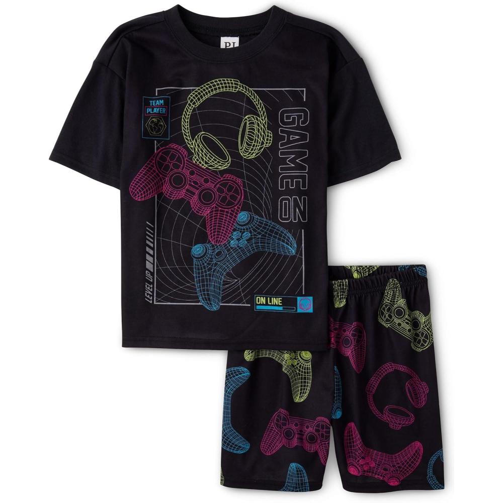 imageThe Childrens Place boys Short Sleeve Top and Shorts2 Piece Pajama SetNeon Gamer