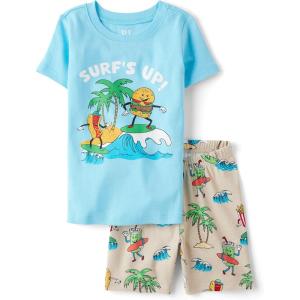 The Children’s Place Boys’ 100% Cotton Sleeve Top and Shorts 2 Piece Pajama Set(Summer Vibes)