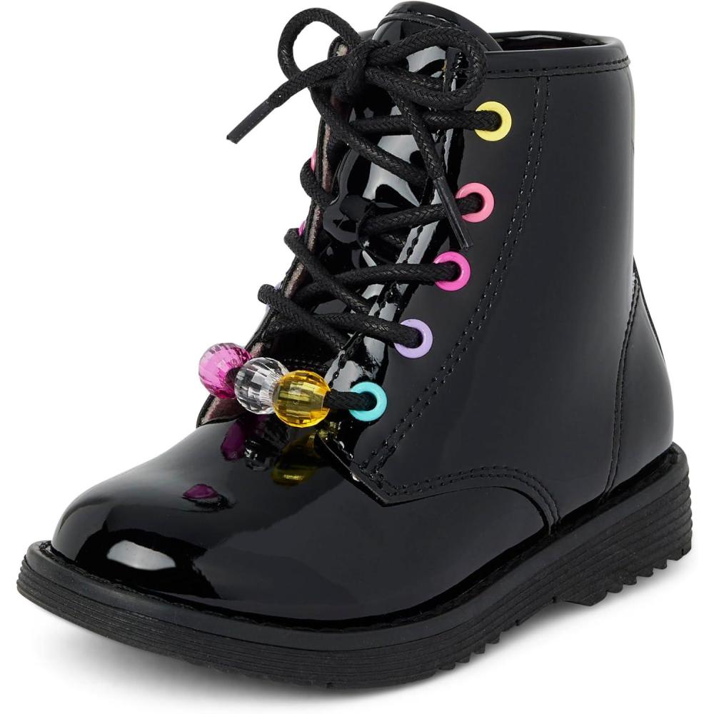 imageThe Childrens Place Baby Girls Baby Girls and Toddler Lace Up Combat BootsBlack Beaded