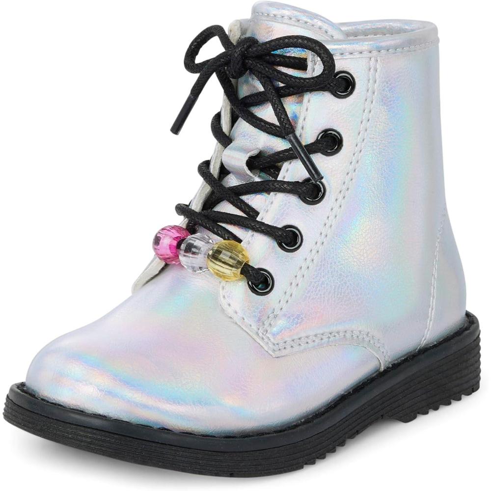 imageThe Childrens Place Baby Girls Baby Girls and Toddler Lace Up Combat BootsMetallic Silver