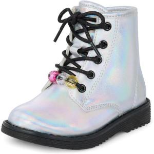 The Children’s Place Baby Girls’ Baby Girls and Toddler Lace Up Combat Boots(Metallic Silver)
