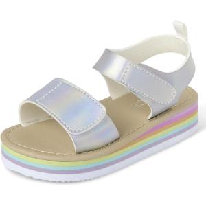 The Children’s Place Baby Girls’ Baby Girls and Toddler Platform Sandals With Adjustable Ankle Strap(Silver Multi)