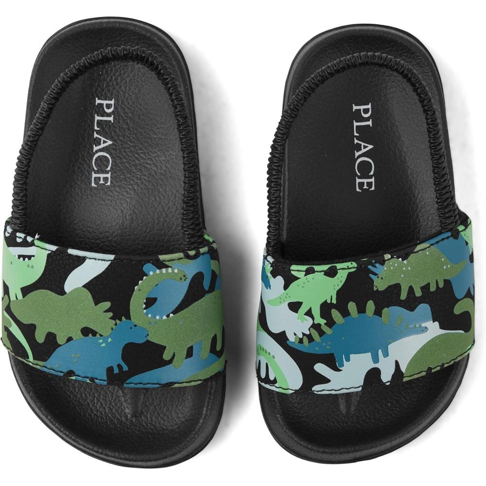 imageThe Childrens Place Baby Boys Baby Boys and Toddler Everyday Slide Sandals With BackstrapDino Glow Camo