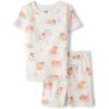 The Children’s Place Girls’ 100% Cotton Sleeve Top and Shorts 2 Piece Pajama Set(Fair Ivory)