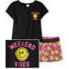 The Children’s Place Girls’ Short Sleeve Top and Shorts,2 Piece Pajama Set(Happy Face Vibes)