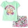 The Children’s Place Girls’ Short Sleeve Top and Shorts,2 Piece Pajama Set(Sweet Dreams)