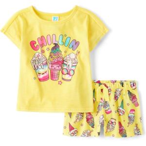 The Children’s Place Girls’ Short Sleeve Top and Shorts,2 Piece Pajama Set(Chill Treats)
