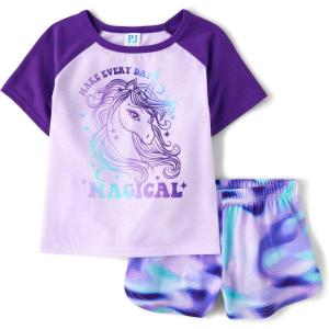 The Children’s Place Girls’ Short Sleeve Top and Shorts,2 Piece Pajama Set(Magical Unicorn)