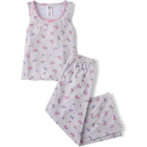 The Children’s Place Girls’ Tank Top and Pants 2 Piece Pajama Set(Gray Pointelle)