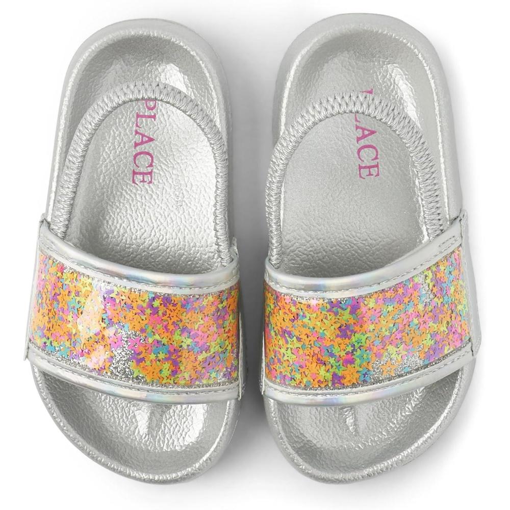 imageThe Childrens Place Baby Girls And Toddler Everyday Slide Sandals With BackstrapSilver Shaker Stars