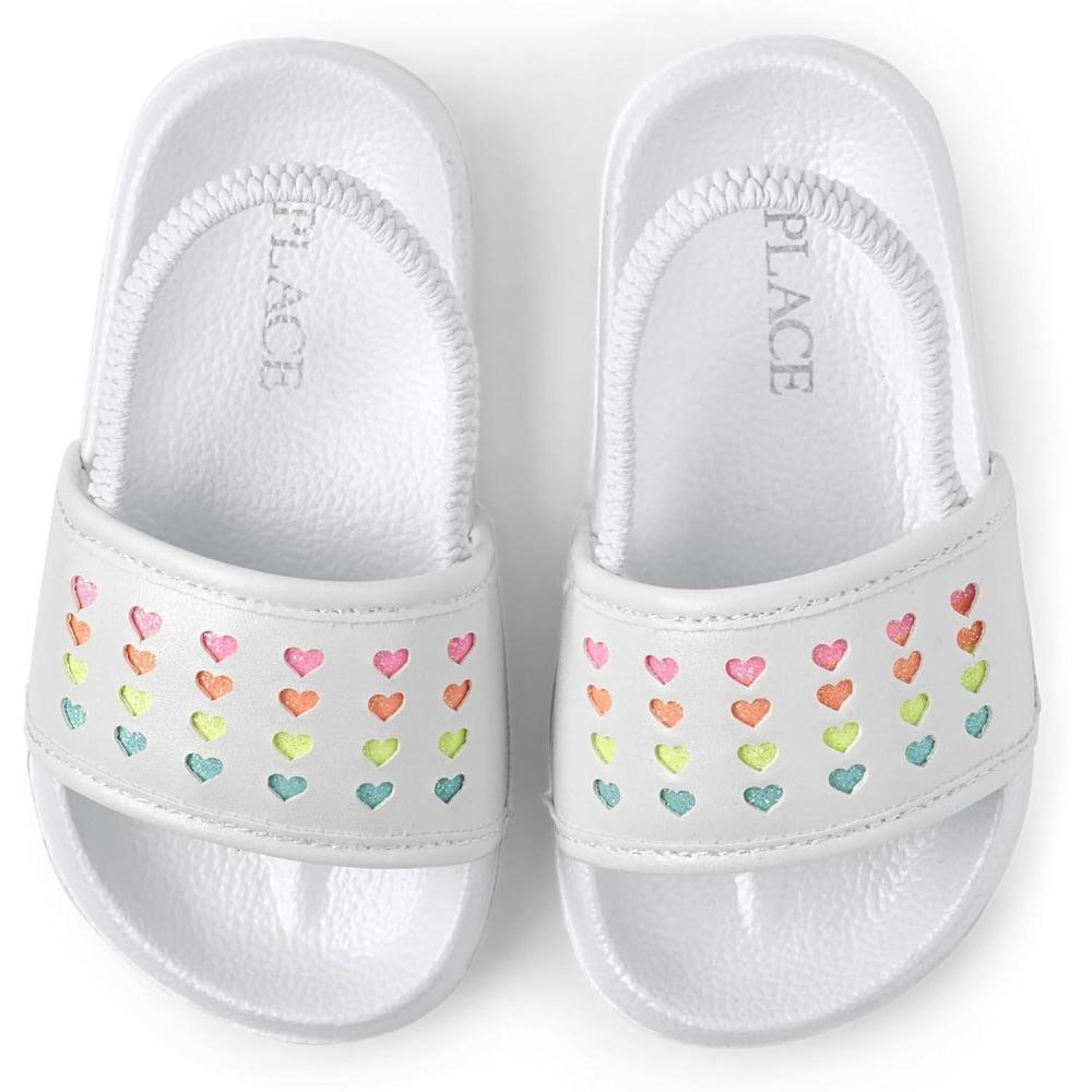 imageThe Childrens Place Baby Girls And Toddler Everyday Slide Sandals With BackstrapWhite Multicolor Hearts