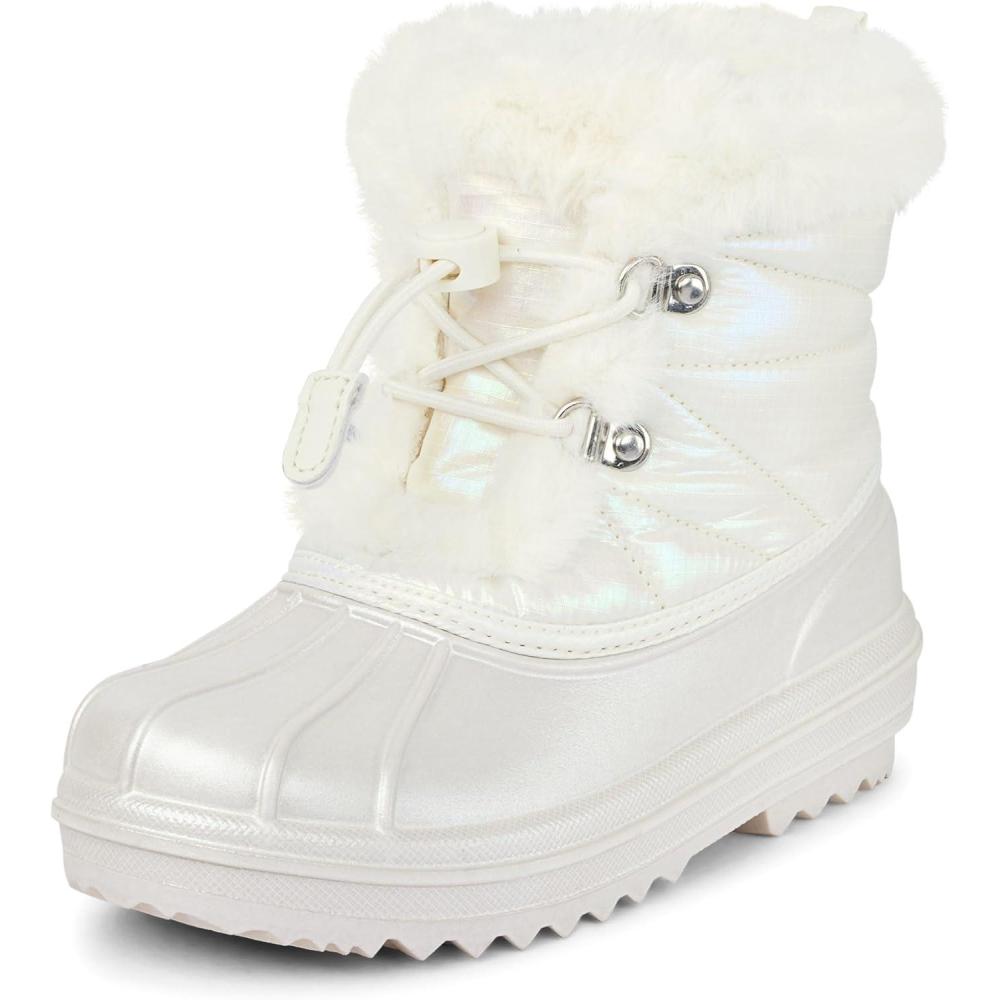 imageThe Childrens Place Girls Faux Fur Trim Winter Snow BootsWhite Toggle