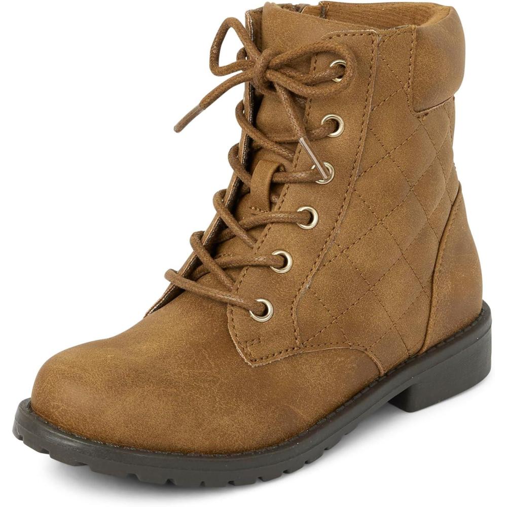 imageThe Childrens Place Girls Girls Lace Up Combat BootsTan Quilted