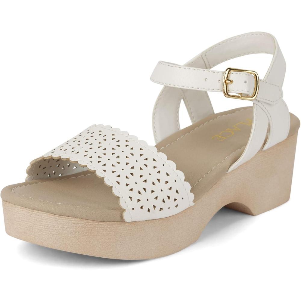 imageThe Childrens Place Girls Girls Open Toe Low Heel Clog SandalsWhite Perforated