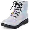 The Children’s Place Girls’ Girls Lace Up Combat Boots(Metallic Silver)