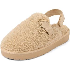 The Children’s Place Girls’ Girls’ Comfy Slip on Clog with Backstrap, Faux Fur Lined(Brown)