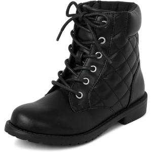 The Children’s Place Girls’ Girls Lace Up Combat Boots(Black Quilted)