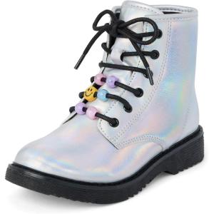 The Children’s Place Girls’ Girls Lace Up Combat Boots(Metallic Silver)