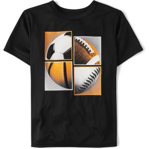 The Children’s Place Boys’ Active Performance Short Sleeve T-Shirt(Black Multi Sport)