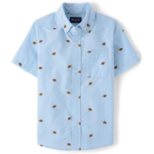 The Children’s Place Boys’ Short Sleeve Poplin Button Down Shirt(Football Print)