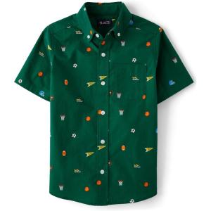 The Children’s Place Boys’ Short Sleeve Poplin Button Down Shirt(Spruceshad Doodle)