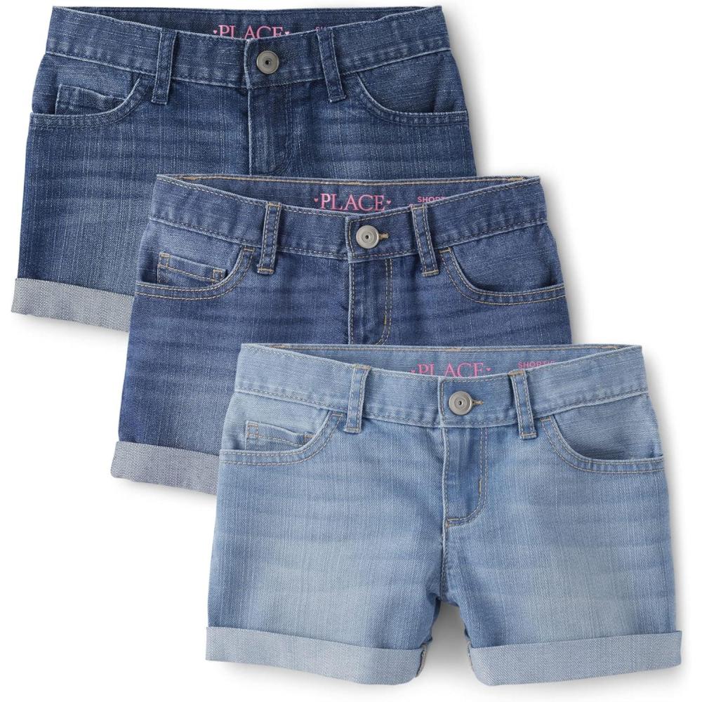 imageThe Childrens Place Girls Denim Shortie ShortsRose Wash Denim 3pack