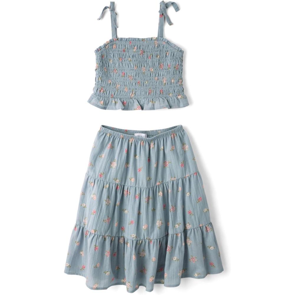 imageThe Childrens Place Girls Smocked Top and Skirt 2 Piece SetDusty Robin