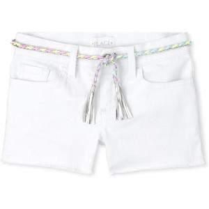 The Children’s Place Girls Denim Shortie Shorts(White Belted)