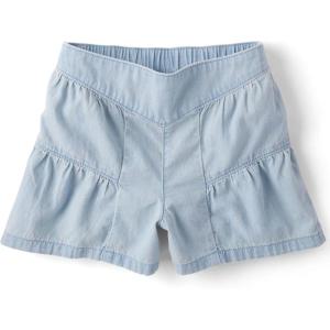 The Children’s Place Girls’ Pull on Denim Shorts(Dream Wash Tiered)