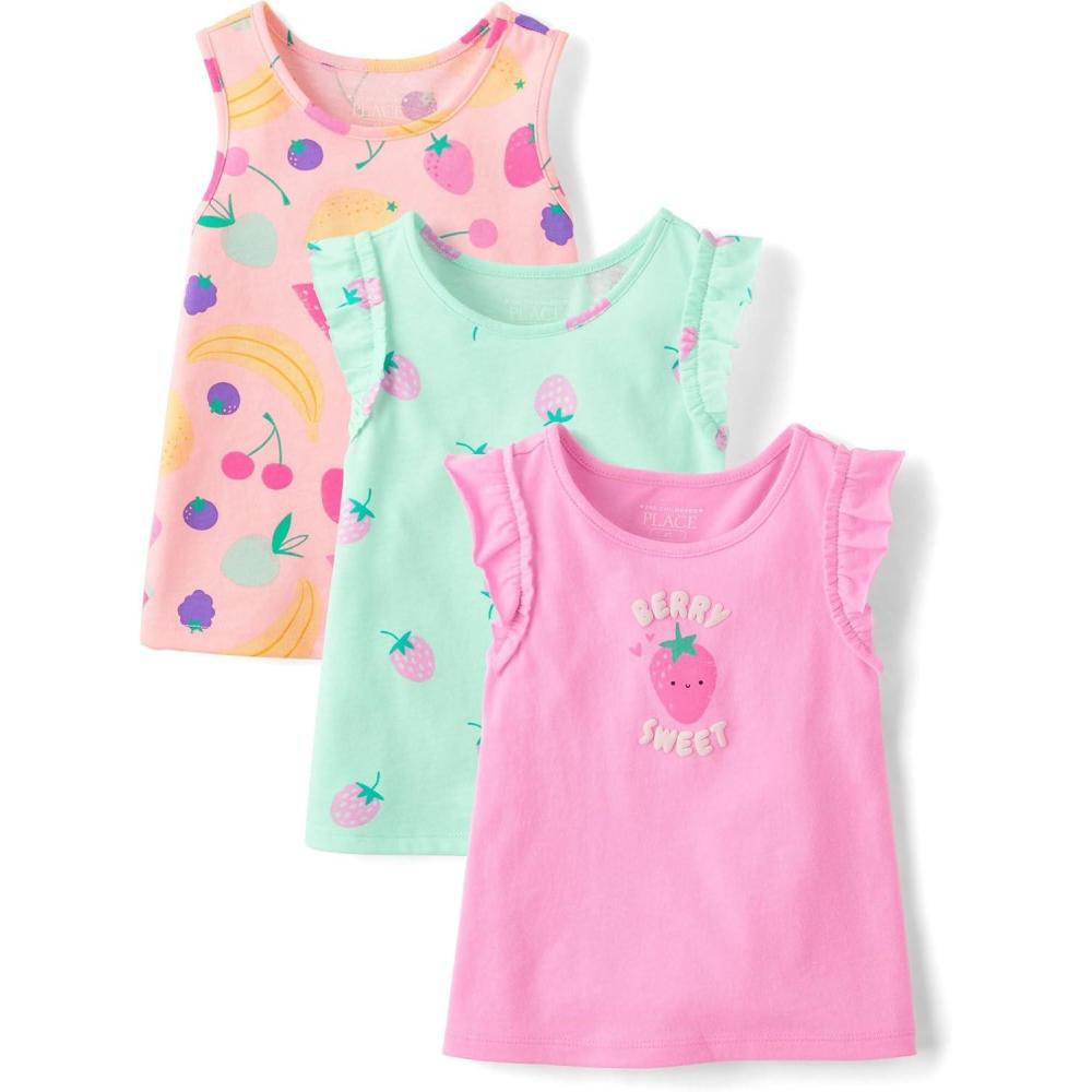 imageThe Childrens Place Baby Girls and Toddler Assorted Tank TopsPink Sea Salt 3pack