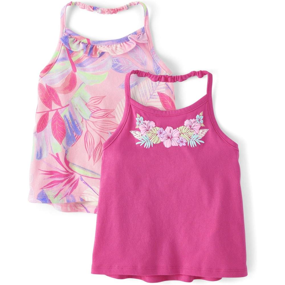 imageThe Childrens Place Baby Girls and Toddler Halter Tank TopsLuau Print 2pack