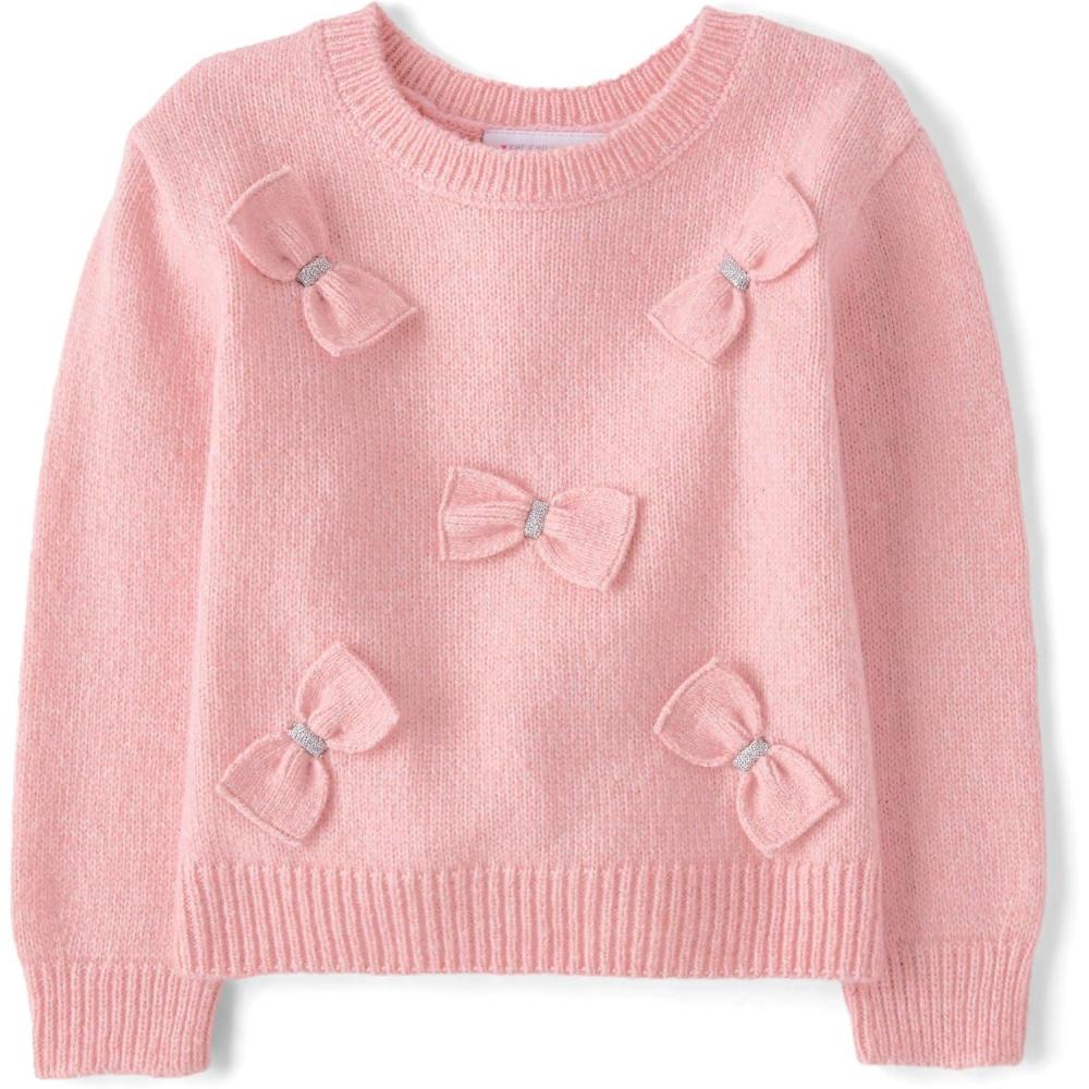 imageThe Childrens Place Baby Girls and Toddler Long Sleeve Crew Neck Pullover SweaterLt Plum Bows