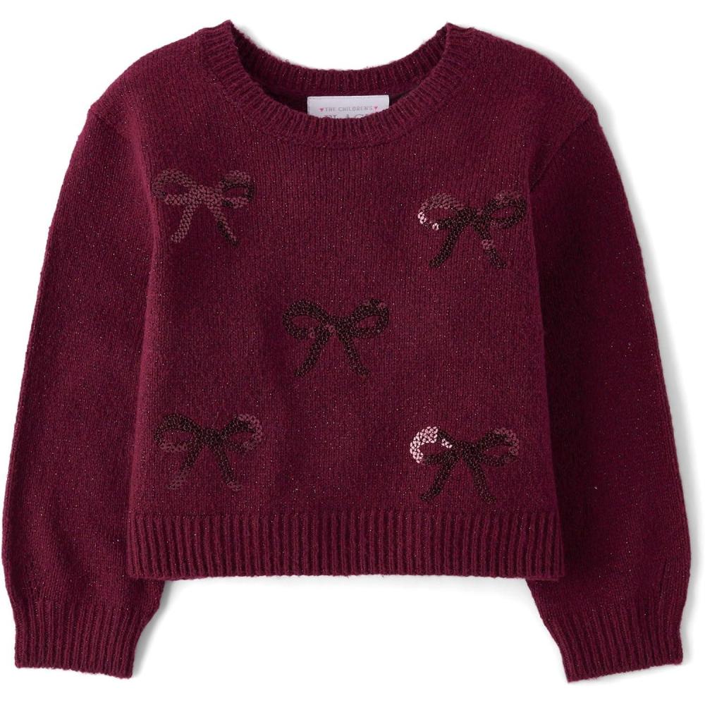 imageThe Childrens Place Baby Girls and Toddler Long Sleeve Crew Neck Pullover SweaterSugar Beet Bows